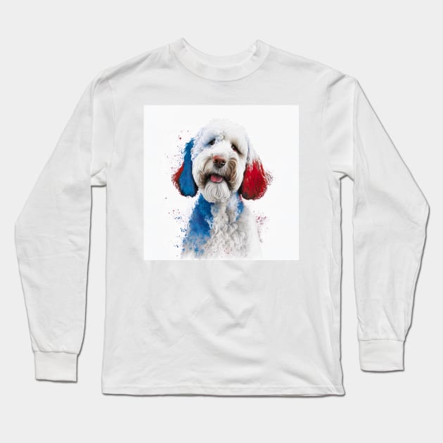[AI Art] Red, blue and white Labradoodle Long Sleeve T-Shirt by Sissely
